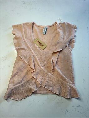 American Rag Blush Pink Ruffle Wrap Blouse